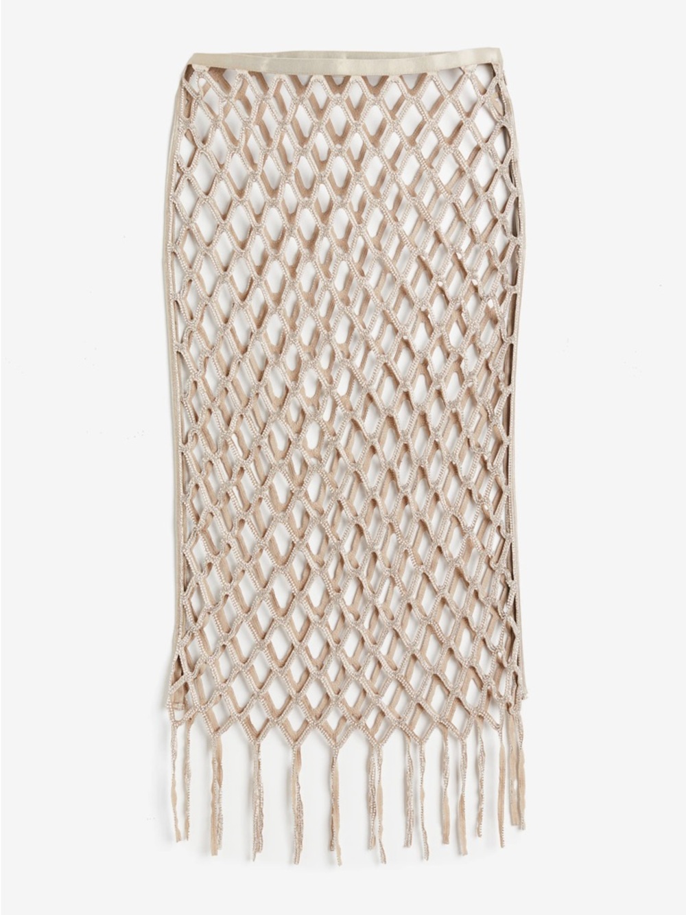 H&M Beige Crochet Maxi Skirt with Fringe
